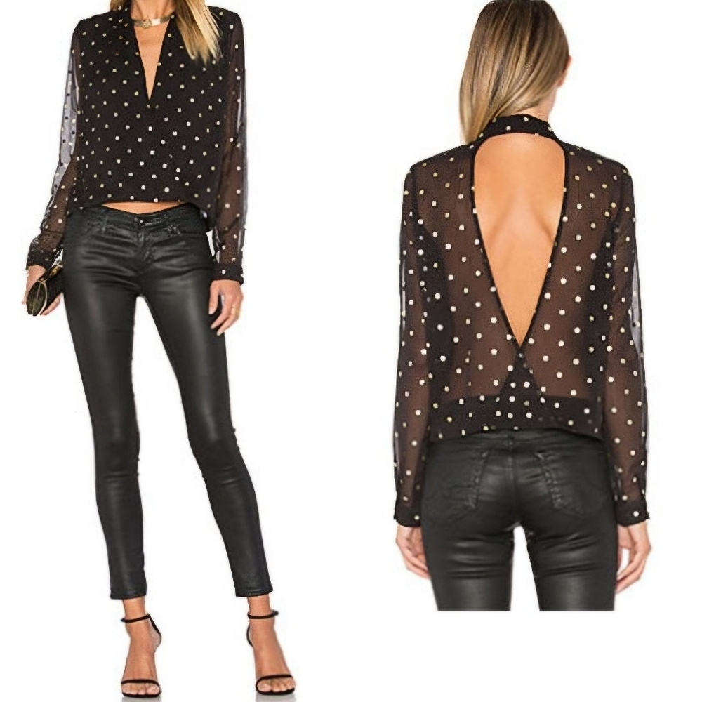 NWT Lovers + Friends black with gold polka dots The Whisper Top size XS